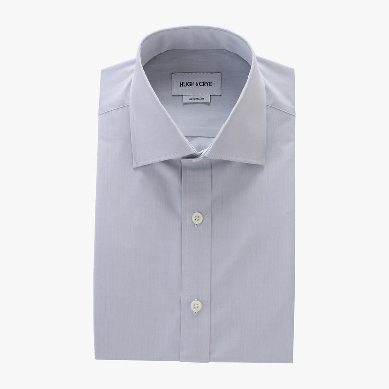 tall spread collar shirt in grey solid 120s poplin - kent - flat