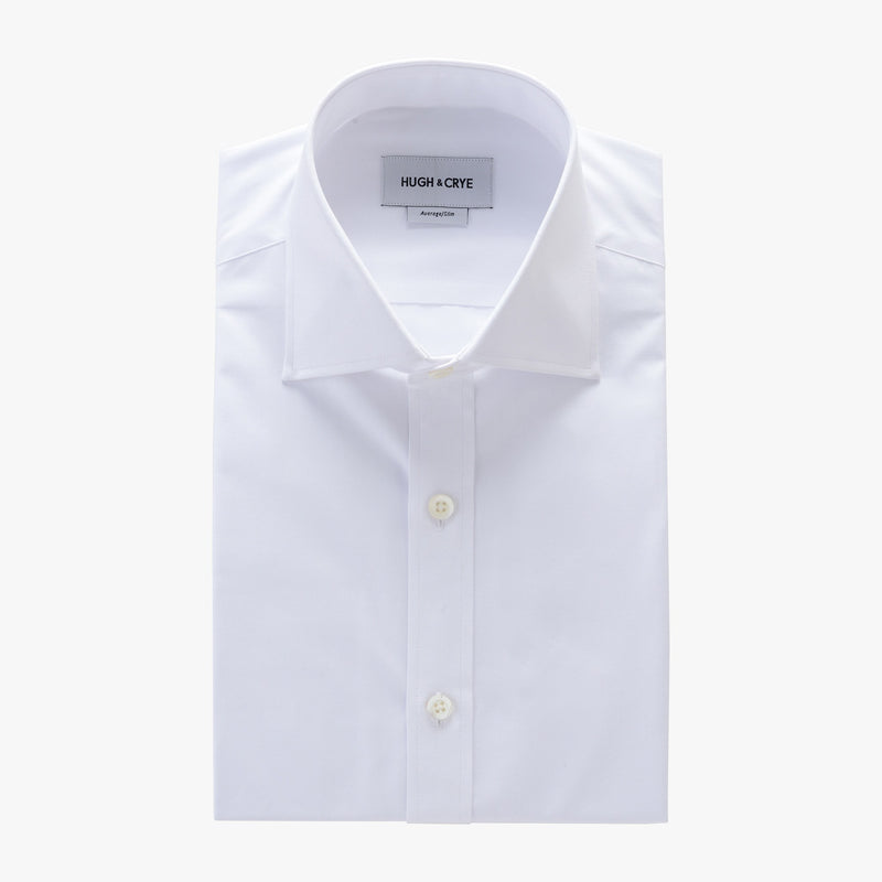 tall spread collar shirt in white solid 120s poplin - kent - flat