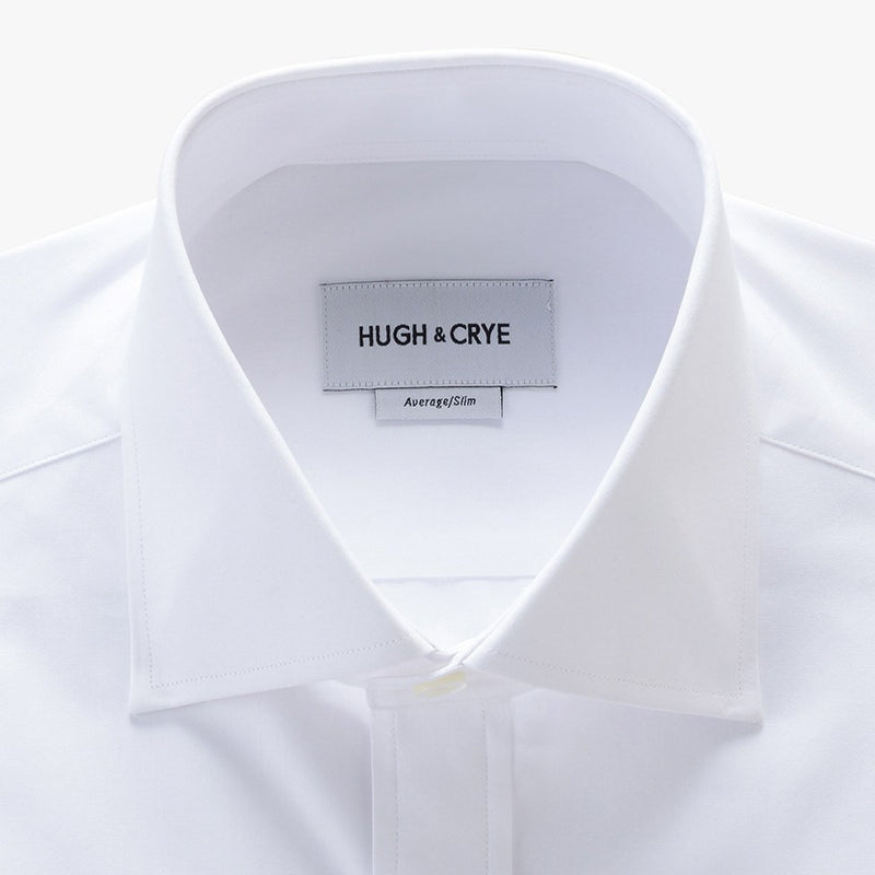 tall spread collar shirt in white solid 120s poplin - kent - detail