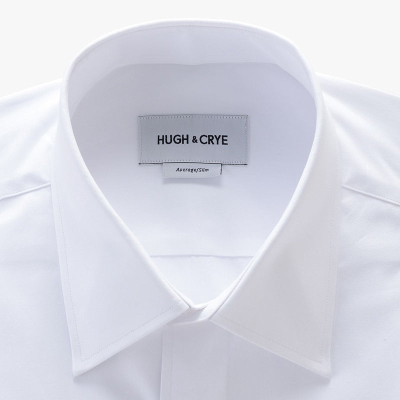tall point collar shirt in white solid 120s poplin - logan - detail