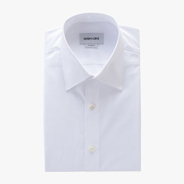 tall point collar shirt in white solid 120s poplin - logan - flat