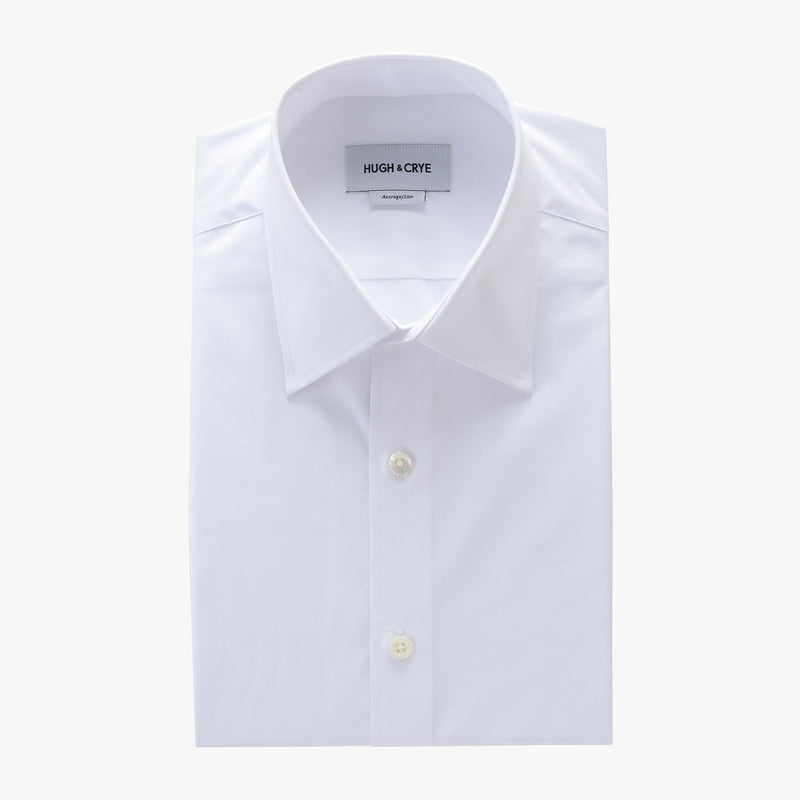 tall point collar shirt in white solid 120s poplin - logan - flat