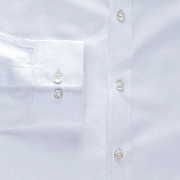 barrel convertible cuff shirt in white solid 120s poplin - logan - detail