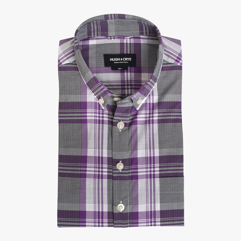 Button-down popover with purple stripe and check madras - Lee - Flat
