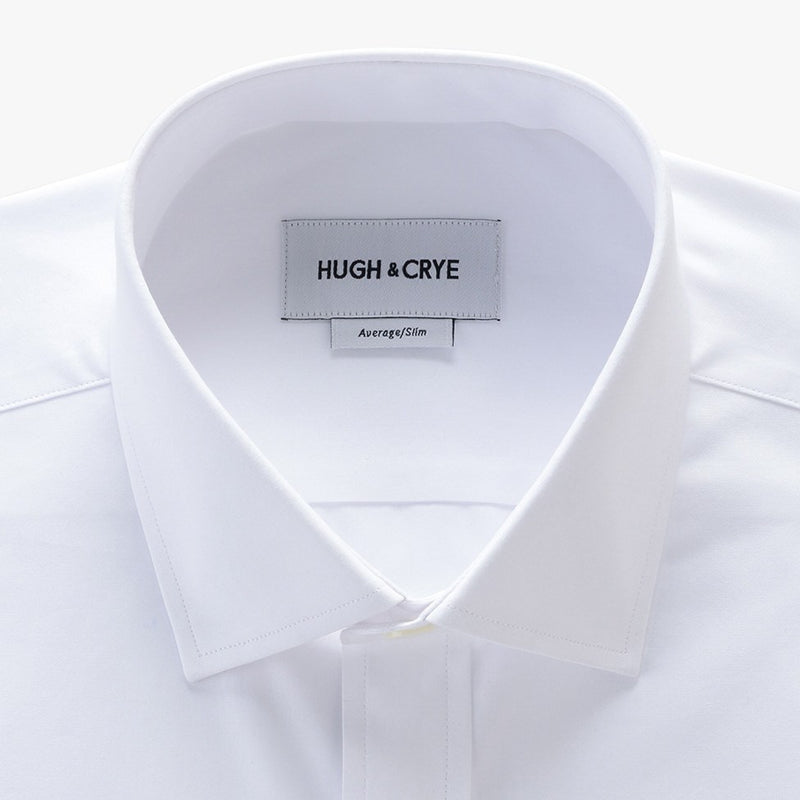 small spread collar shirt in white solid 120s poplin - mayfair - detail