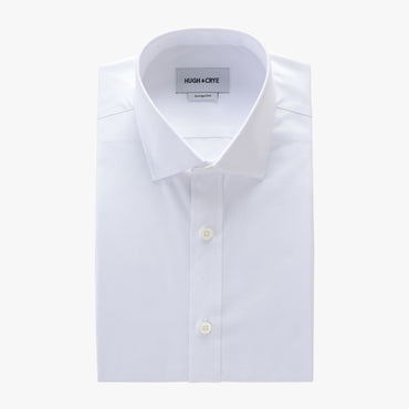small spread collar shirt in white solid 120s poplin - mayfair - flat