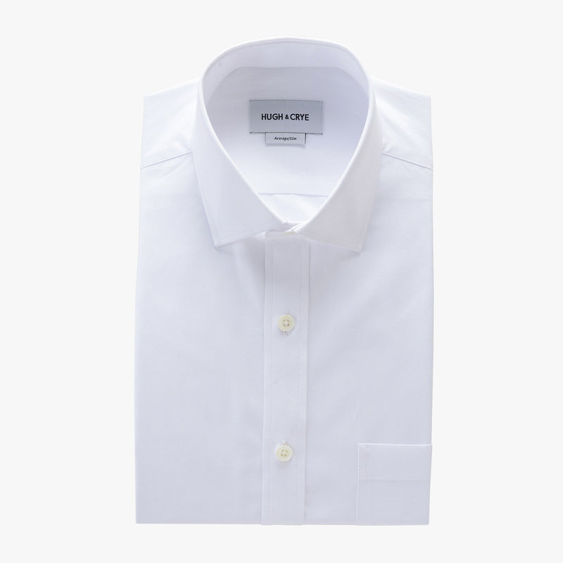 small spread collar shirt in white solid 120s poplin - mayfair with pocket - flat