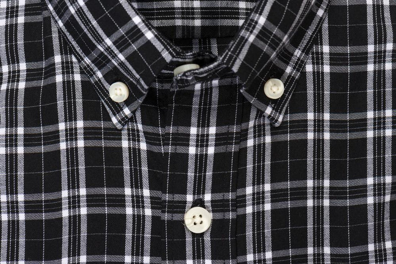 Black white check brushed twill shirt collar