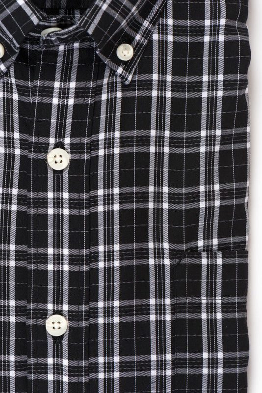 Black white check brushed twill shirt fabric