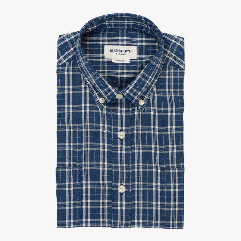 Teal white check brushed twill shirt - Ogden