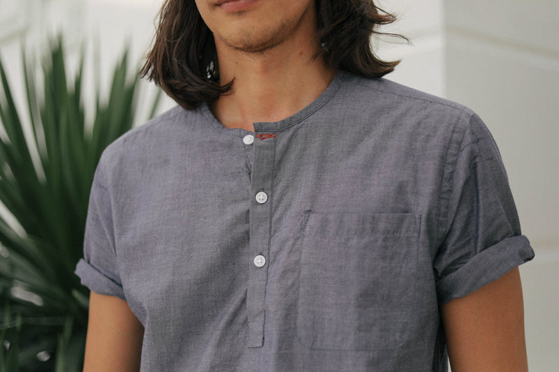 Light Weight - Short Sleeve Indigo Popover Shirt - Summer Shirt - Pampelonne