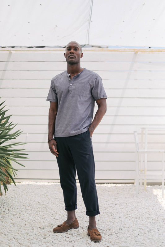 Light Weight - Short Sleeve Indigo Popover Shirt - Summer Shirt - Pampelonne