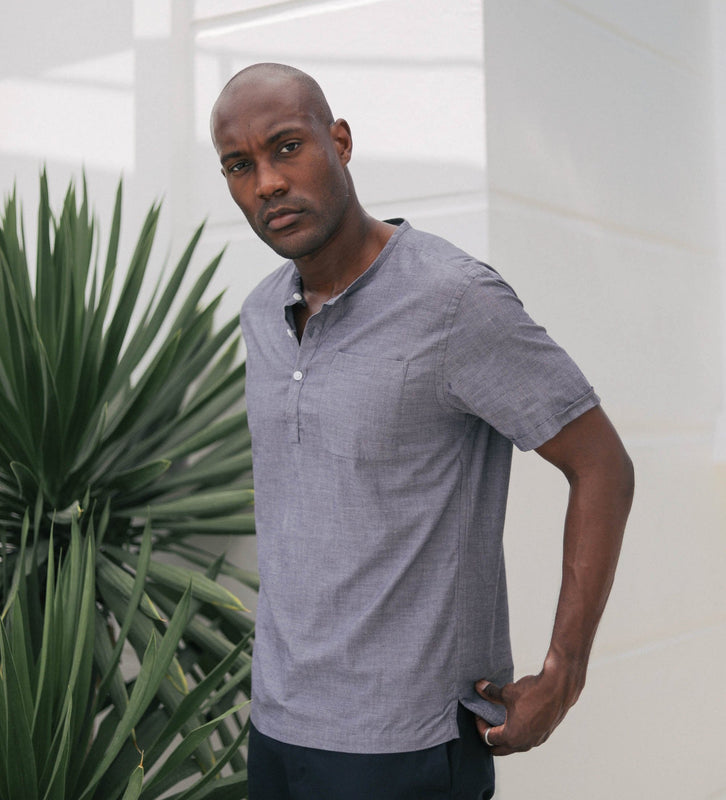 Light Weight - Short Sleeve Indigo Popover Shirt - Summer Shirt - Pampelonne