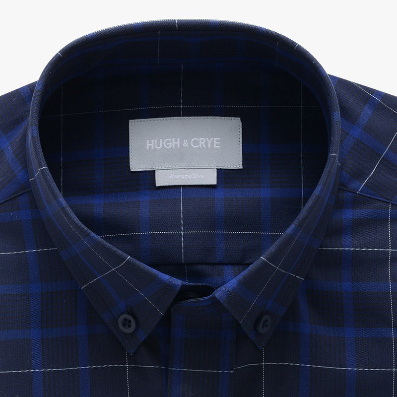 casual point collar shirt in blue, black glen plaid - meridian hill - detail