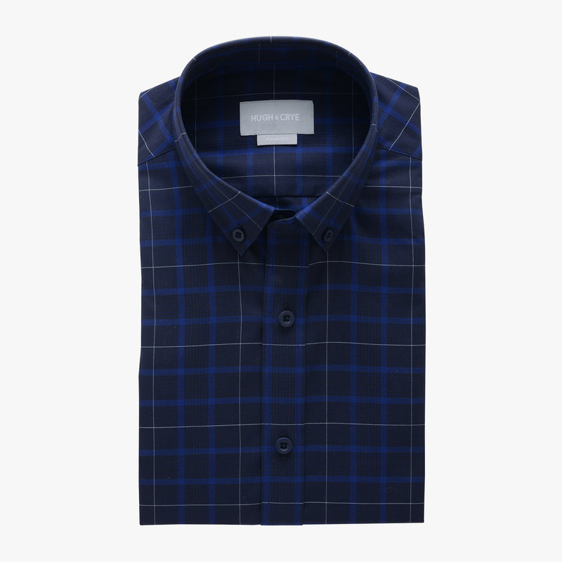 casual point collar shirt in blue, black glen plaid - meridian hill - flat