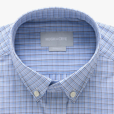 small button down collar shirt in blue plaid check egyptian cotton - arboretum - detail