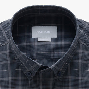 casual point collar shirt in gray, black glen plaid - meridian hill - detail