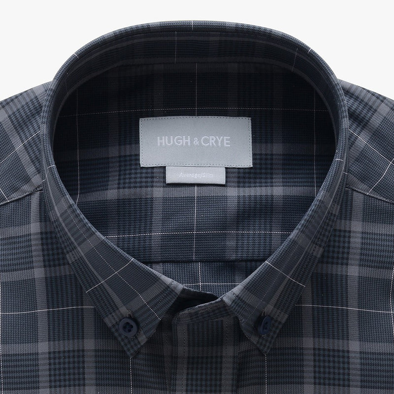 casual point collar shirt in gray, black glen plaid - meridian hill - detail