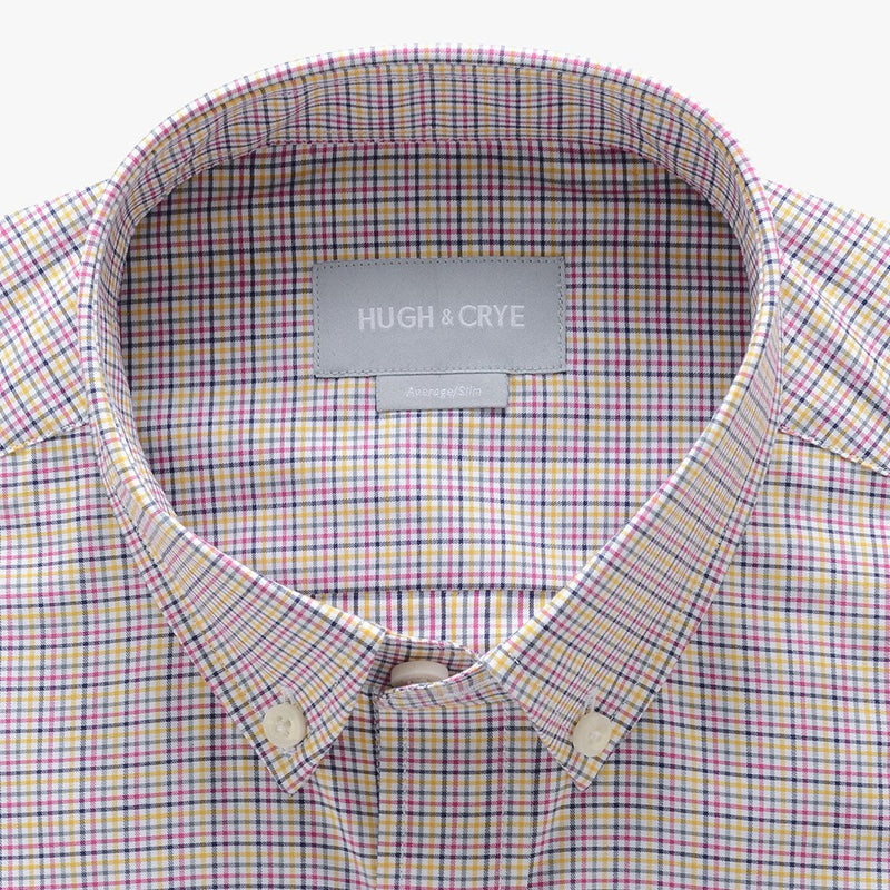 small button down collar shirt in pink plaid check egyptian cotton - arboretum - detail