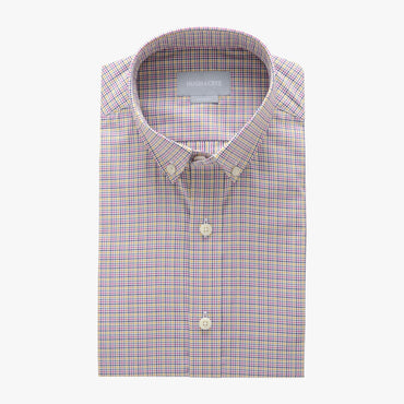 small button down collar shirt in pink plaid check egyptian cotton - arboretum - flat