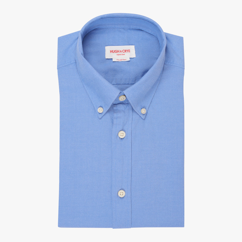 Collarless five button cotton front shirt in Blue