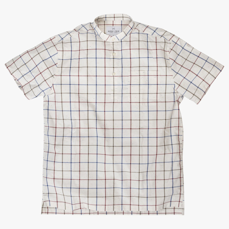Band Collar popover in red and blue slub check - Stavro - Splay