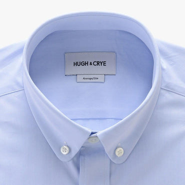 club button-down collar shirt in blue solid 120s poplin - tenley - flat