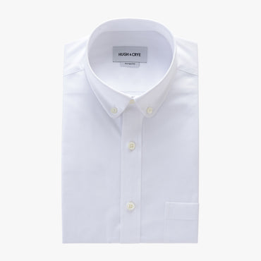 club button-down collar shirt in white solid 120s poplin - tenley - flat