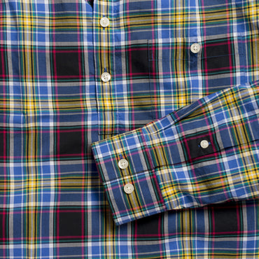 Button-down popover with black and yellow madras plaid - Wolfe - Detail