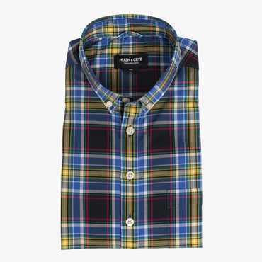 Button-down popover with black and yellow madras plaid - Wolfe - Flat