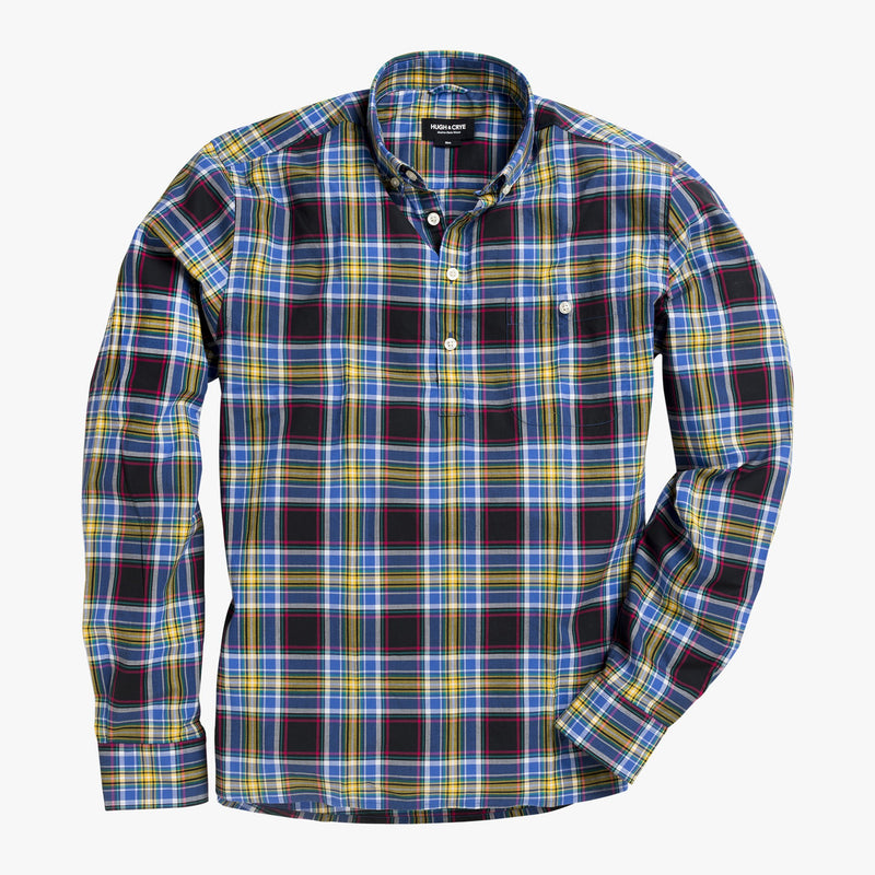Button-down popover with black and yellow madras plaid - Wolfe - Splay