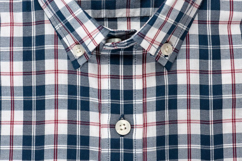 Teal red plaid brushed twill shirt collar - Hobson