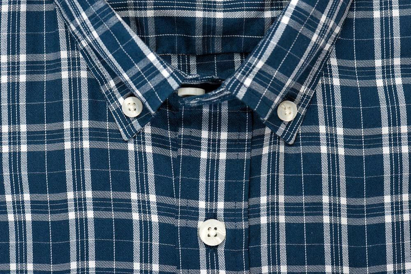Teal white check brushed twill shirt collar - Ogden