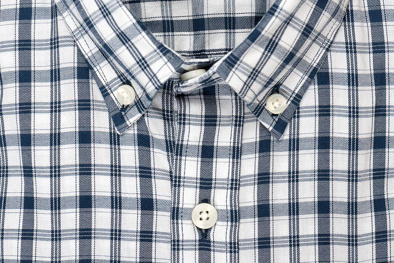 White blue check brushed twill shirt collar - Pullman